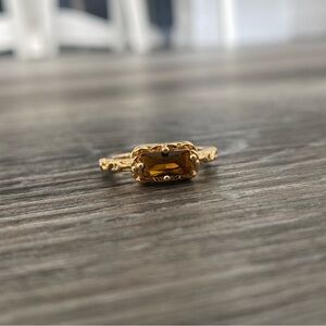 Gold-Toned Women's Ring with Smoky Quartz Size 6